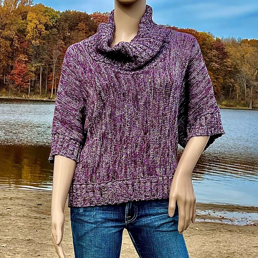 - INC Sz M Purple Metallic Cowl Neck Cropped Dolman Sweater! NEW!